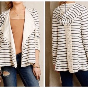 NWOT Anthropologie Saturday Sunday Stripe Hoodie Cotton Cardigan Jacket Top Sz L